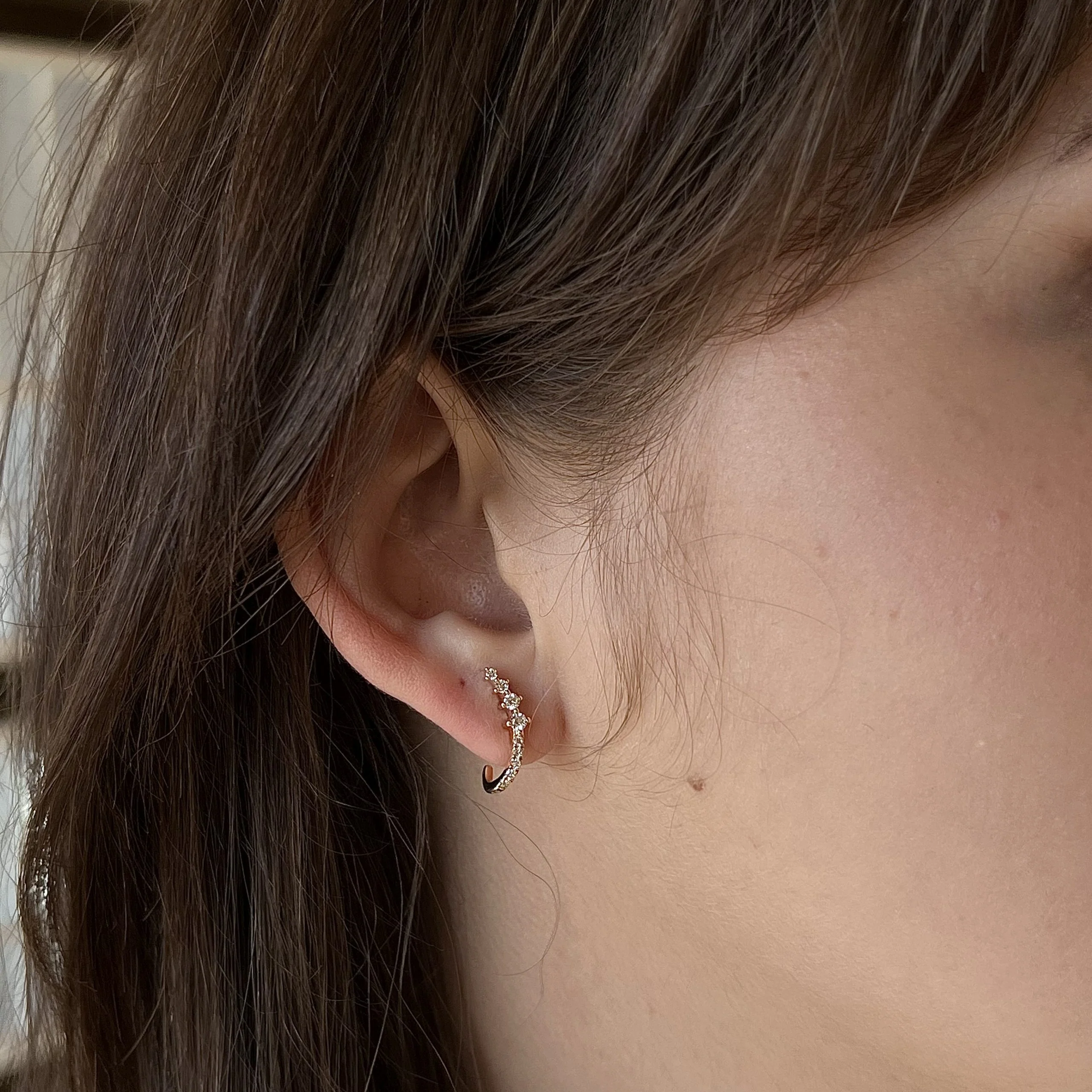 Diamond Hook Stud Earrings in 18k Yellow Gold - Image 4