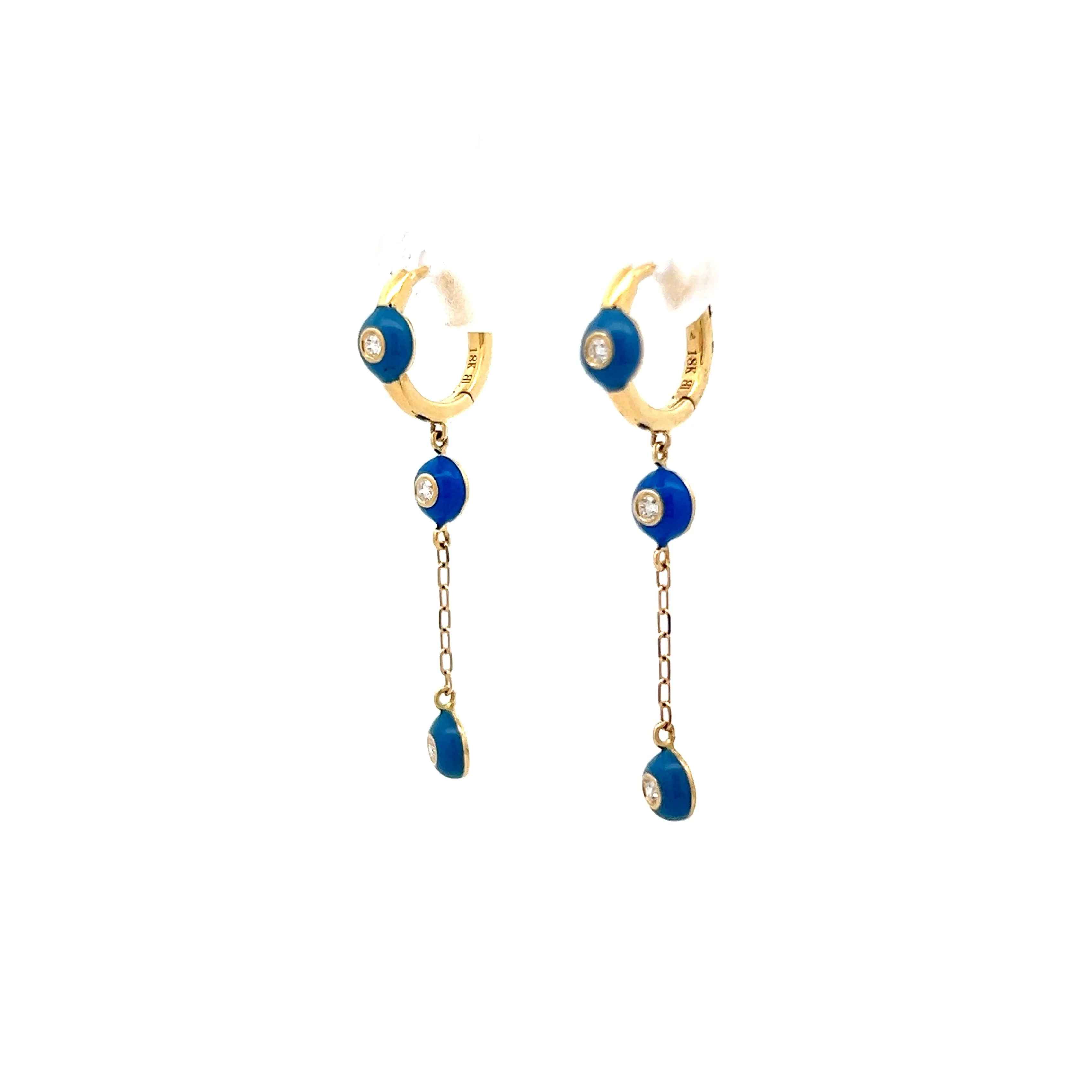 Diamond Hoop Drop Earrings in 18k Yellow Gold - Image 2