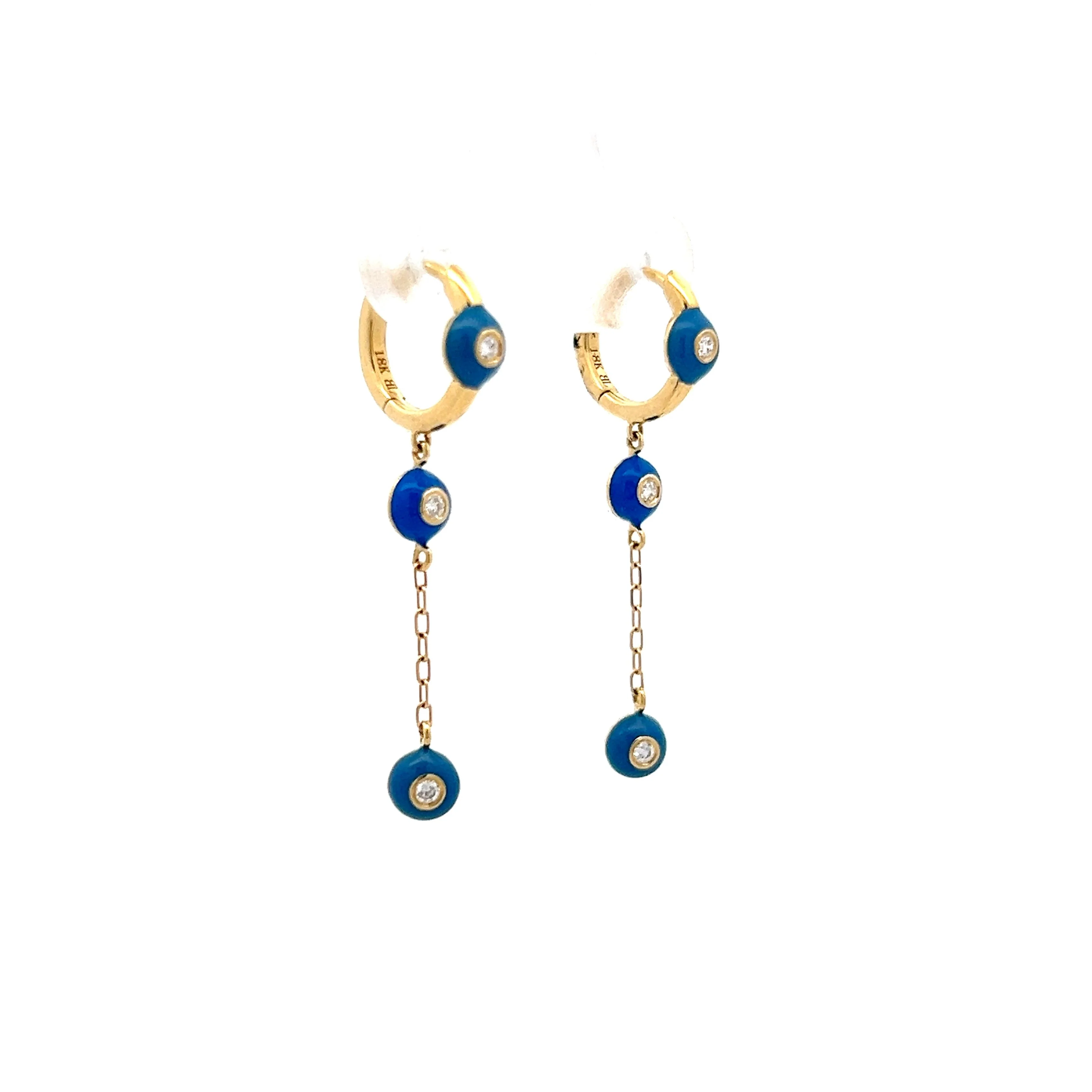 Diamond Hoop Drop Earrings in 18k Yellow Gold - Image 3