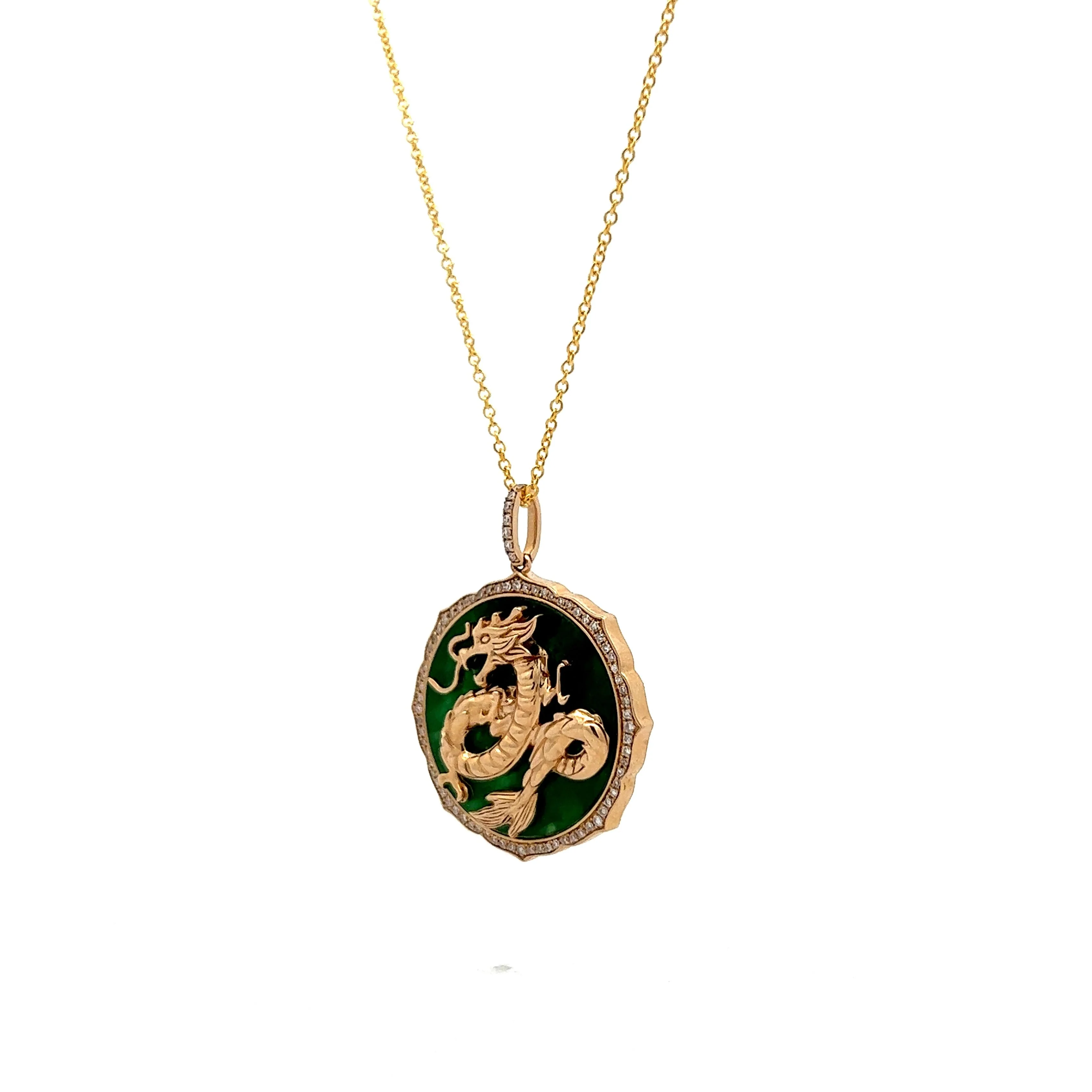 Diamond & Jadeite Dragon Pendant in Yellow Gold - Image 2