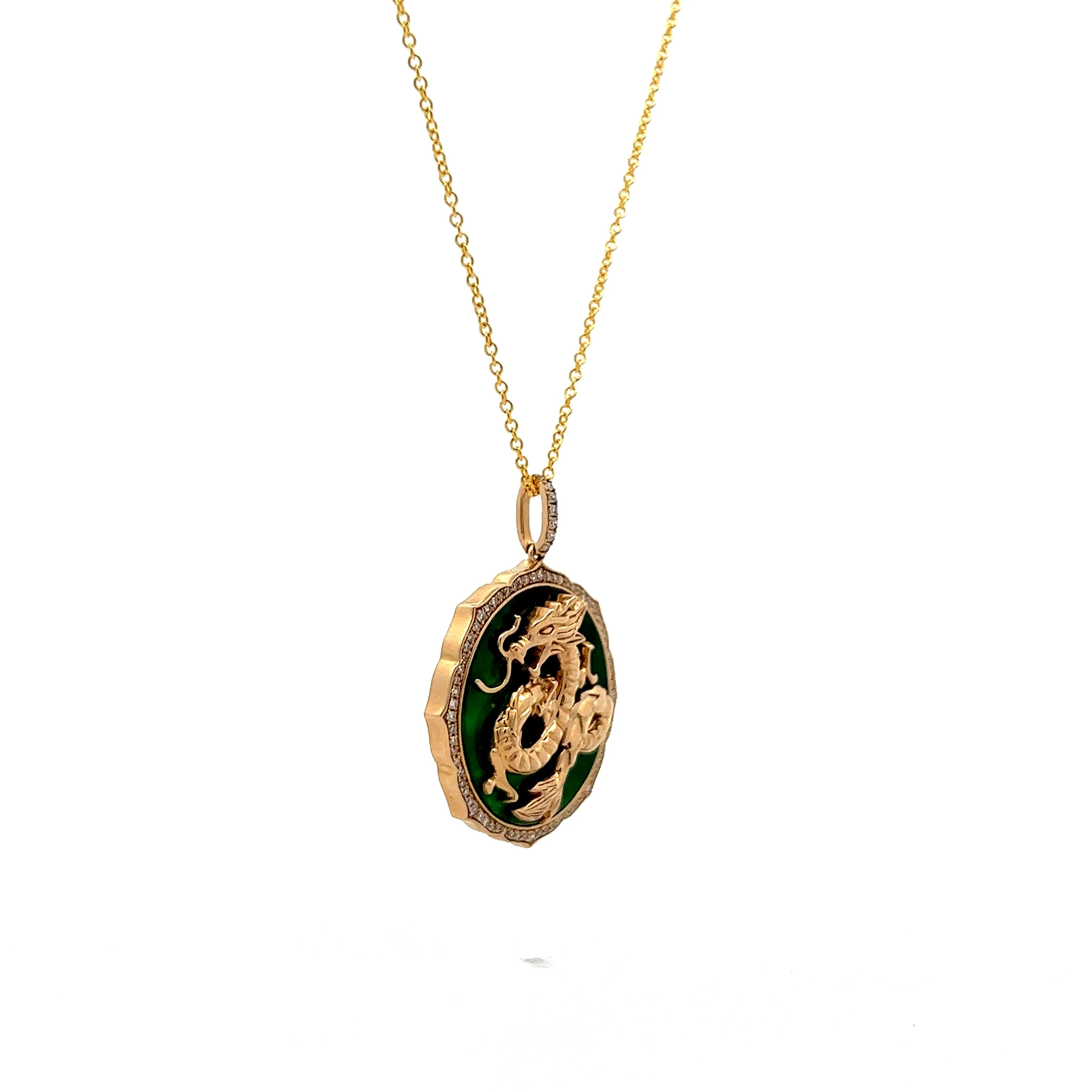 Diamond & Jadeite Dragon Pendant in Yellow Gold - Image 3