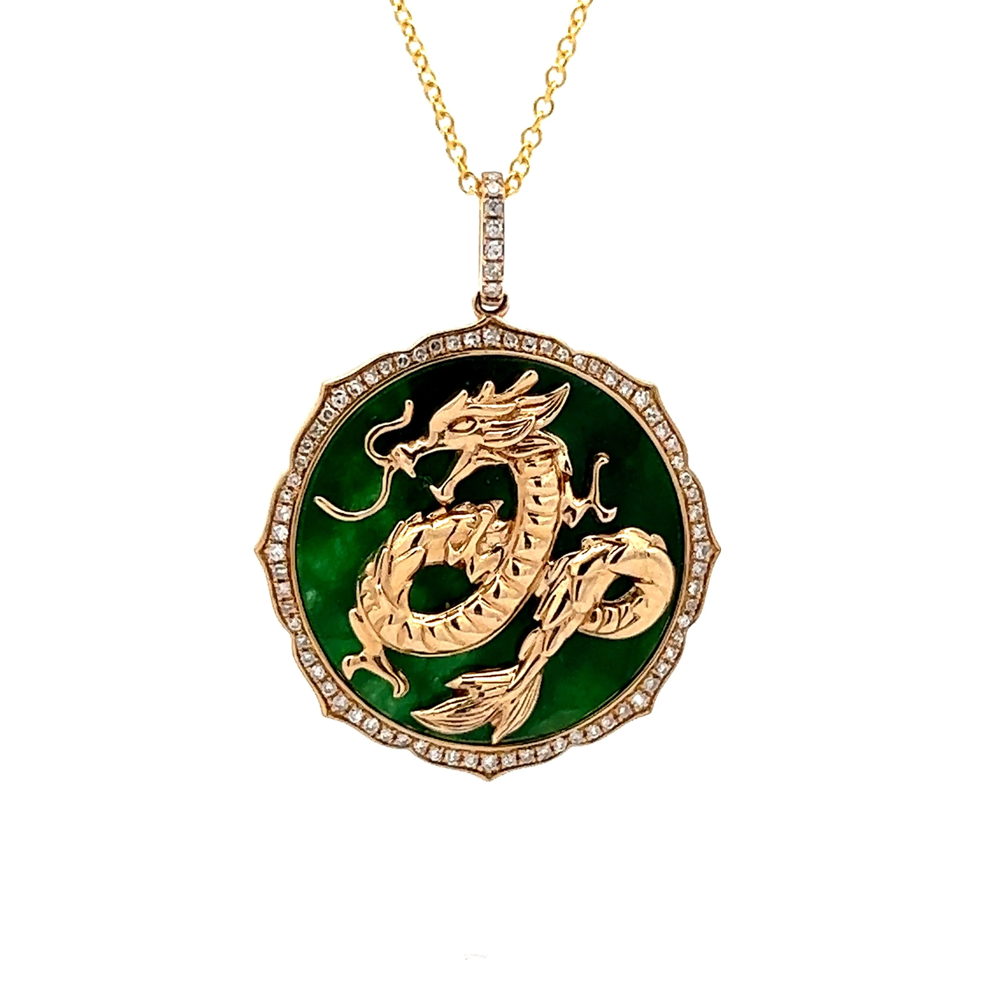 Diamond & Jadeite Dragon Pendant in Yellow Gold - Image 4