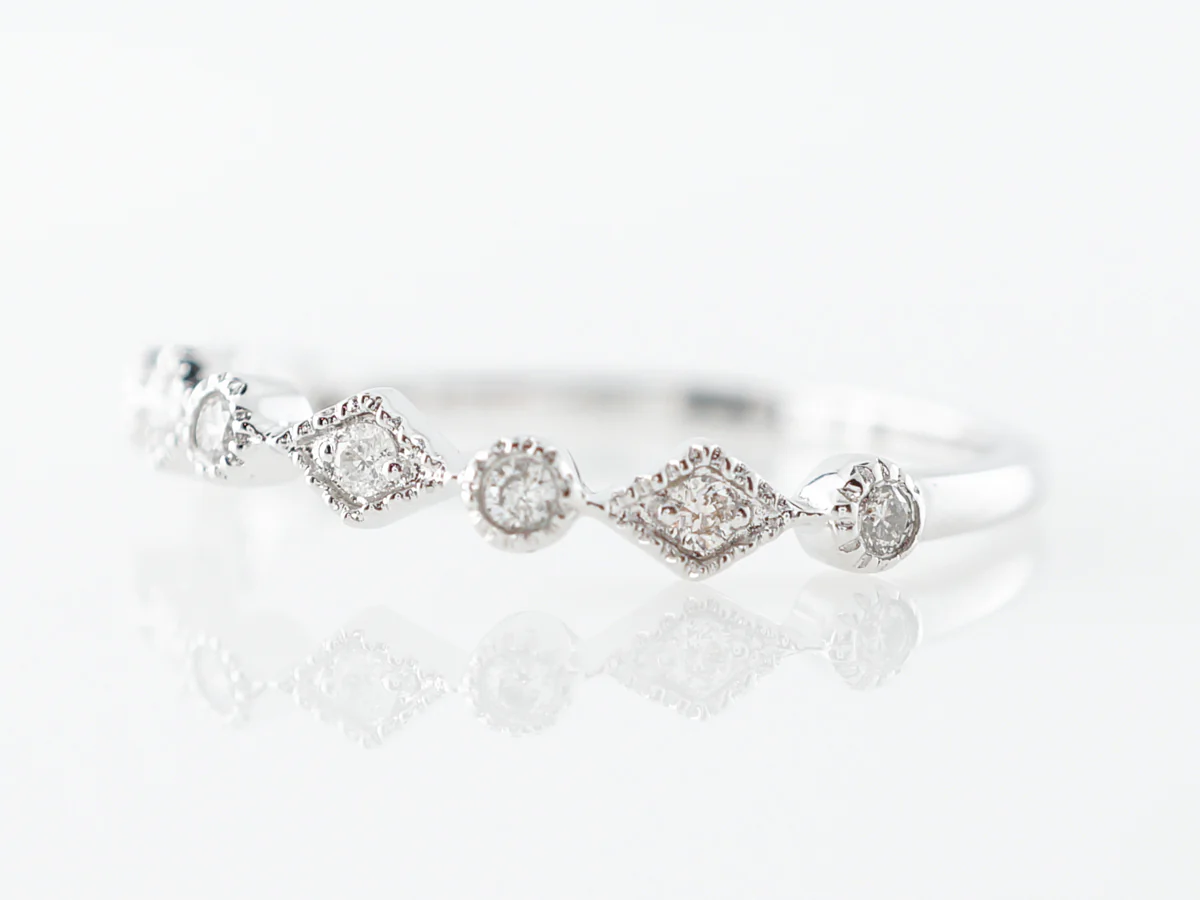 Diamond Milgrain Wedding Band in 14k White Gold - Image 6