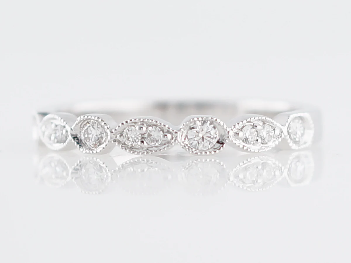 Diamond & Milgrain Wedding Band in 14k White Gold - Image 2
