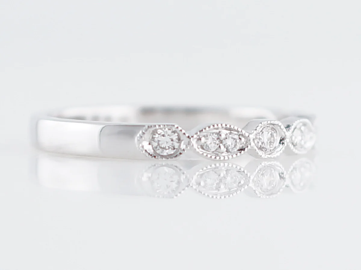 Diamond & Milgrain Wedding Band in 14k White Gold - Image 4