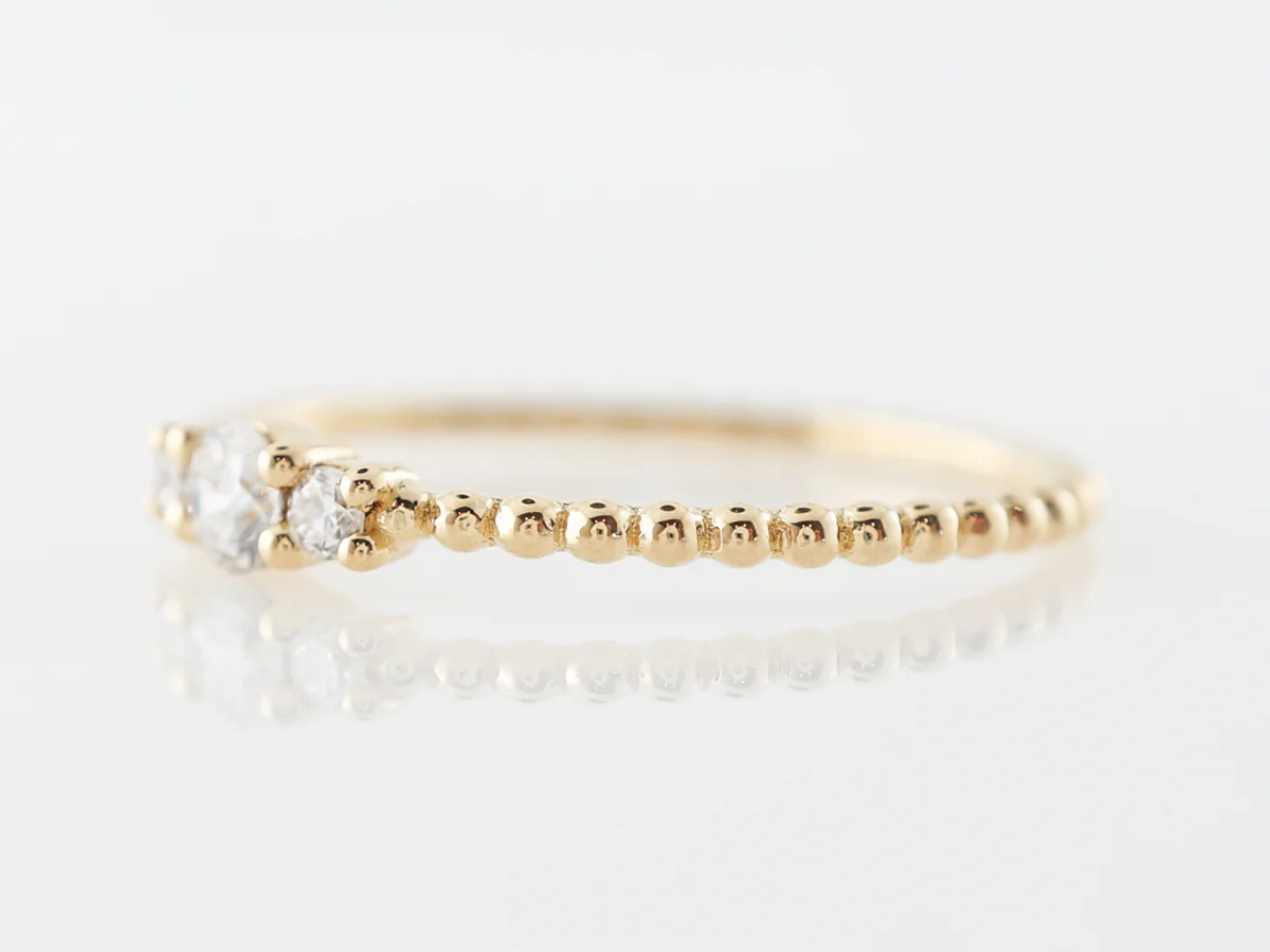 Petit Diamond Ring in Beaded 18k Yellow Gold - Image 2