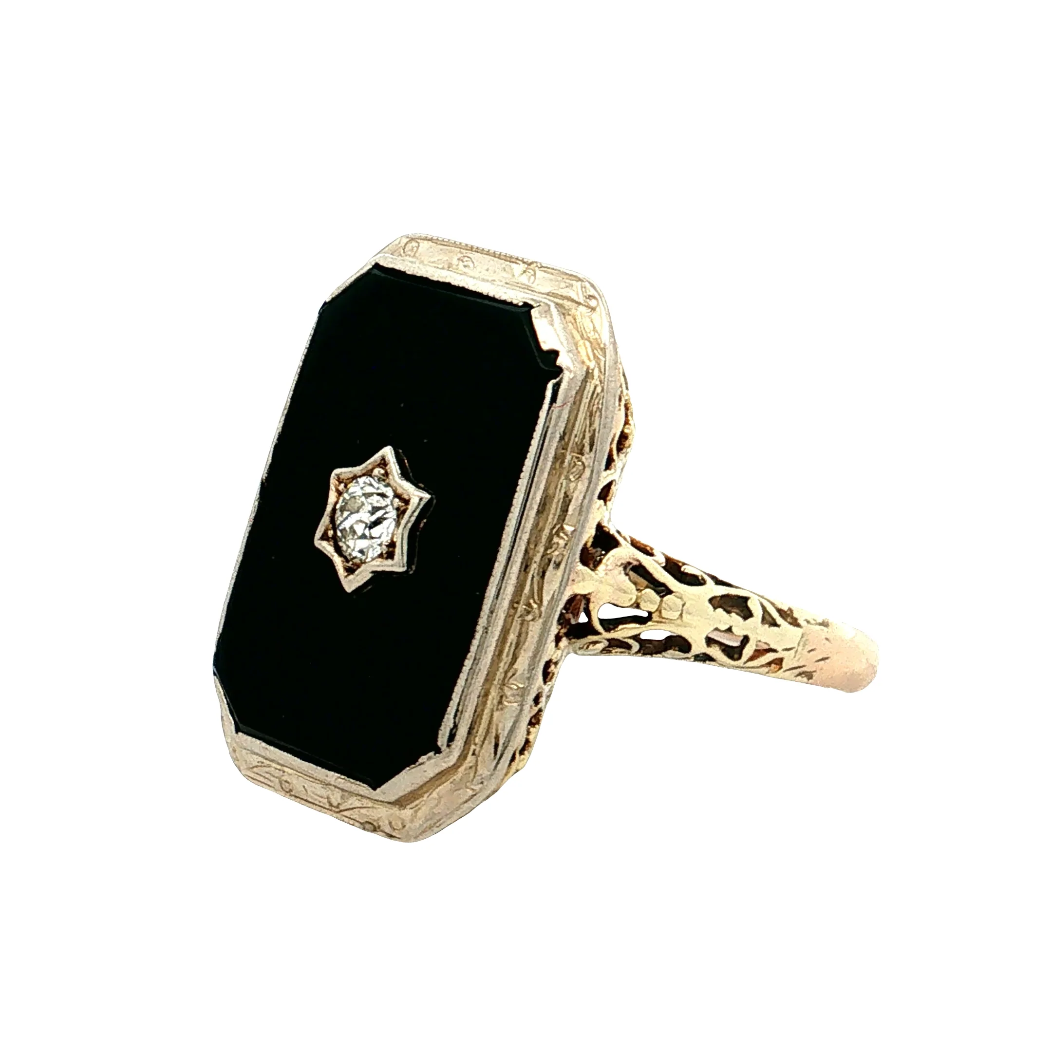 Diamond & Onyx Cocktail Ring 14k Two-Tone - Image 2
