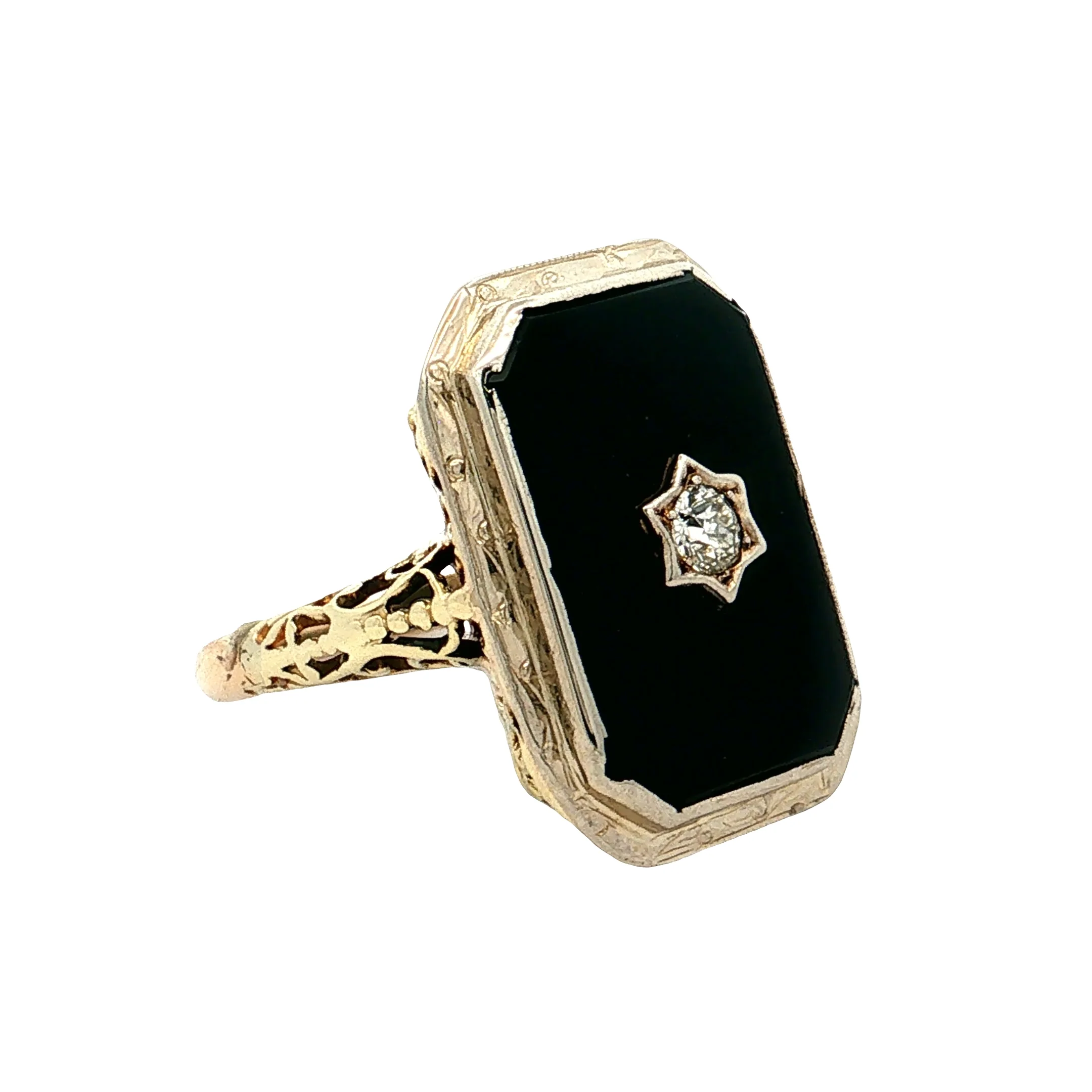 Diamond & Onyx Cocktail Ring 14k Two-Tone - Image 3
