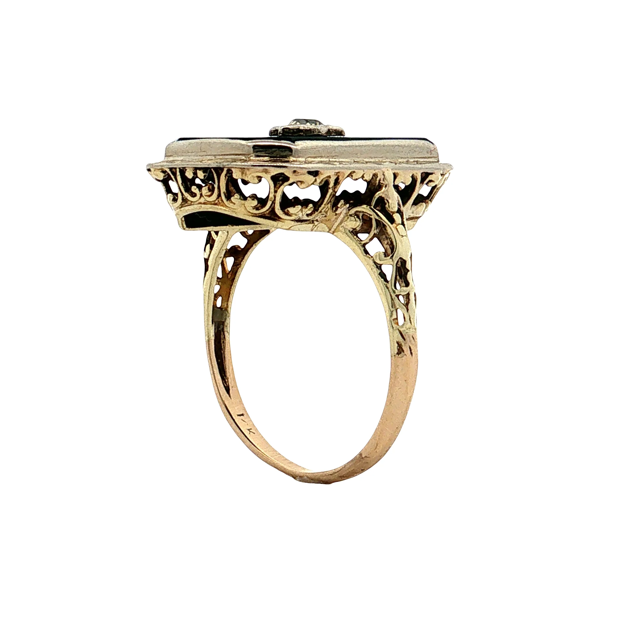 Diamond & Onyx Cocktail Ring 14k Two-Tone - Image 5