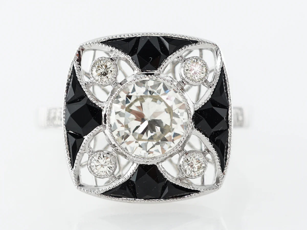 Diamond & Onyx Cocktail Ring in Platinum