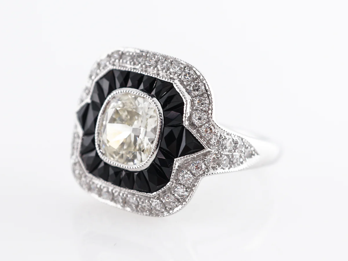 Diamond & Onyx Cocktail Ring in Platinum - Image 2