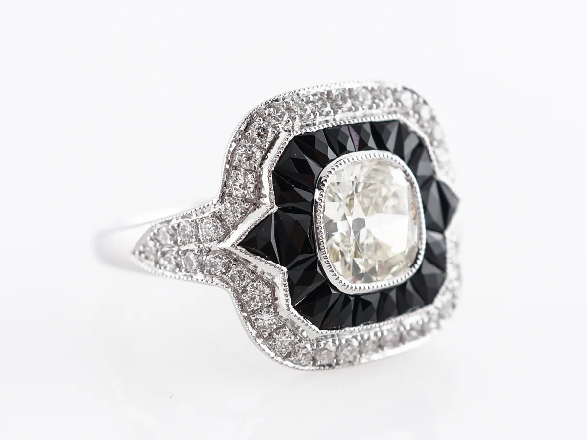 Diamond & Onyx Cocktail Ring in Platinum - Image 3