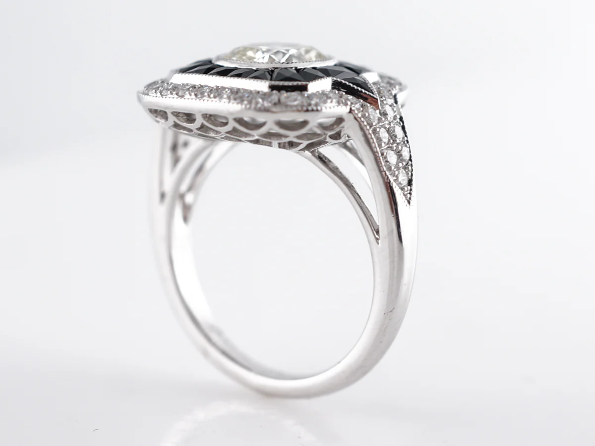 Diamond & Onyx Cocktail Ring in Platinum - Image 5