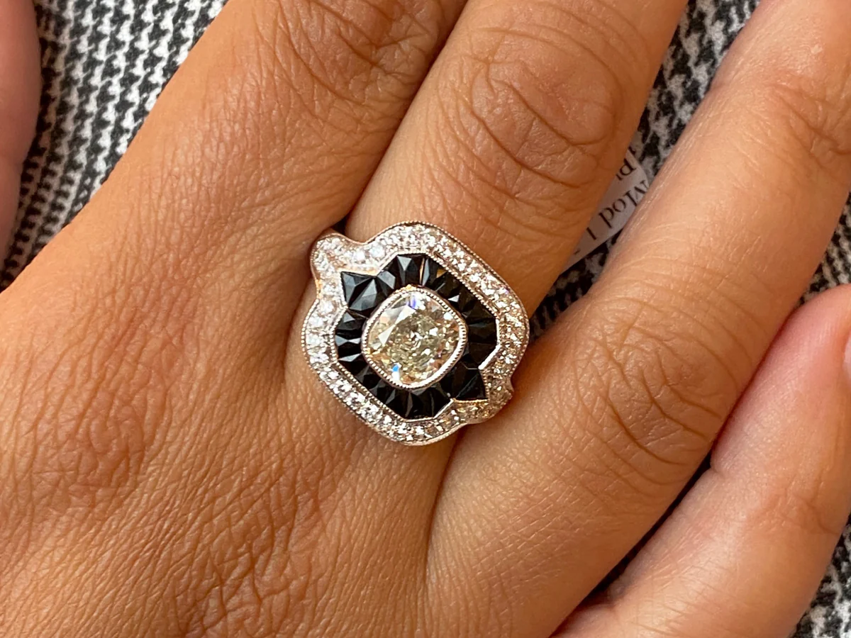 Diamond & Onyx Cocktail Ring in Platinum - Image 6