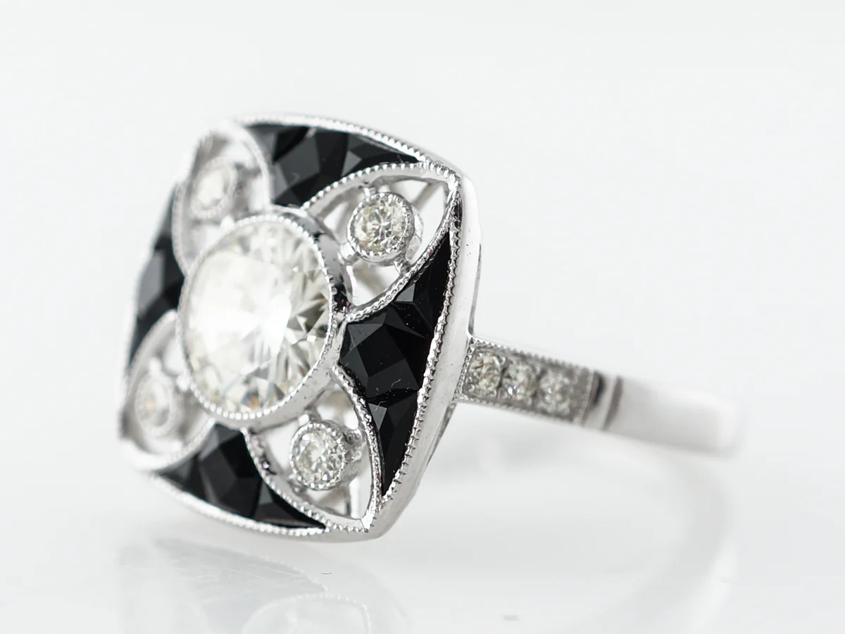 Diamond & Onyx Cocktail Ring in Platinum - Image 2
