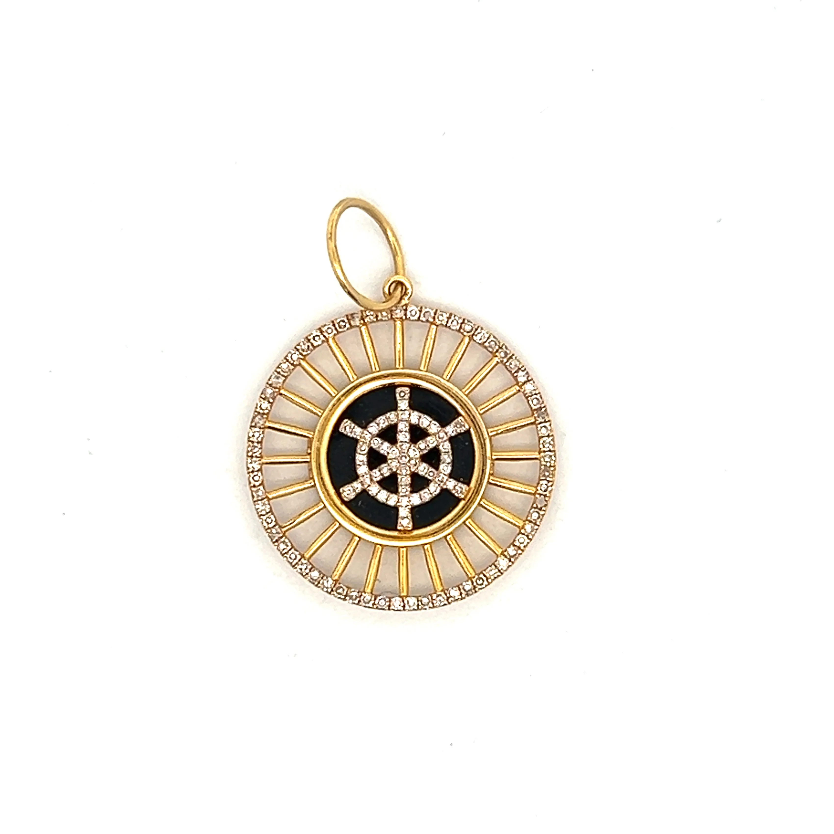 Diamond & Onyx Pendant Necklace in 14k Yellow Gold