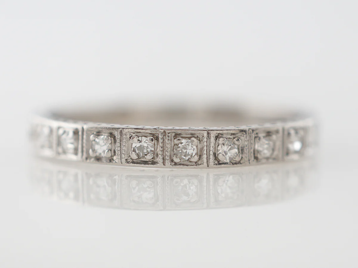Diamond & Orange Blossom Wedding Band Art Deco Platinum