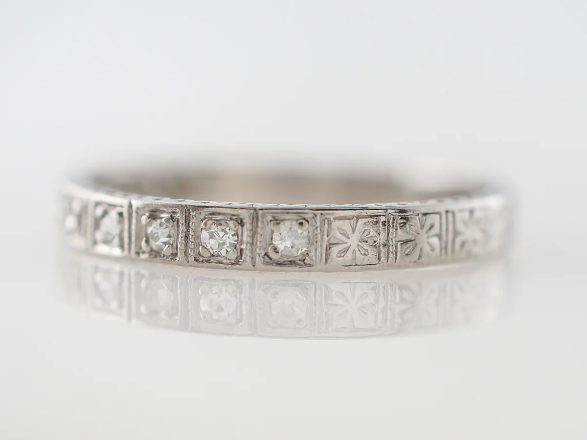 Diamond & Orange Blossom Wedding Band Art Deco Platinum - Image 2