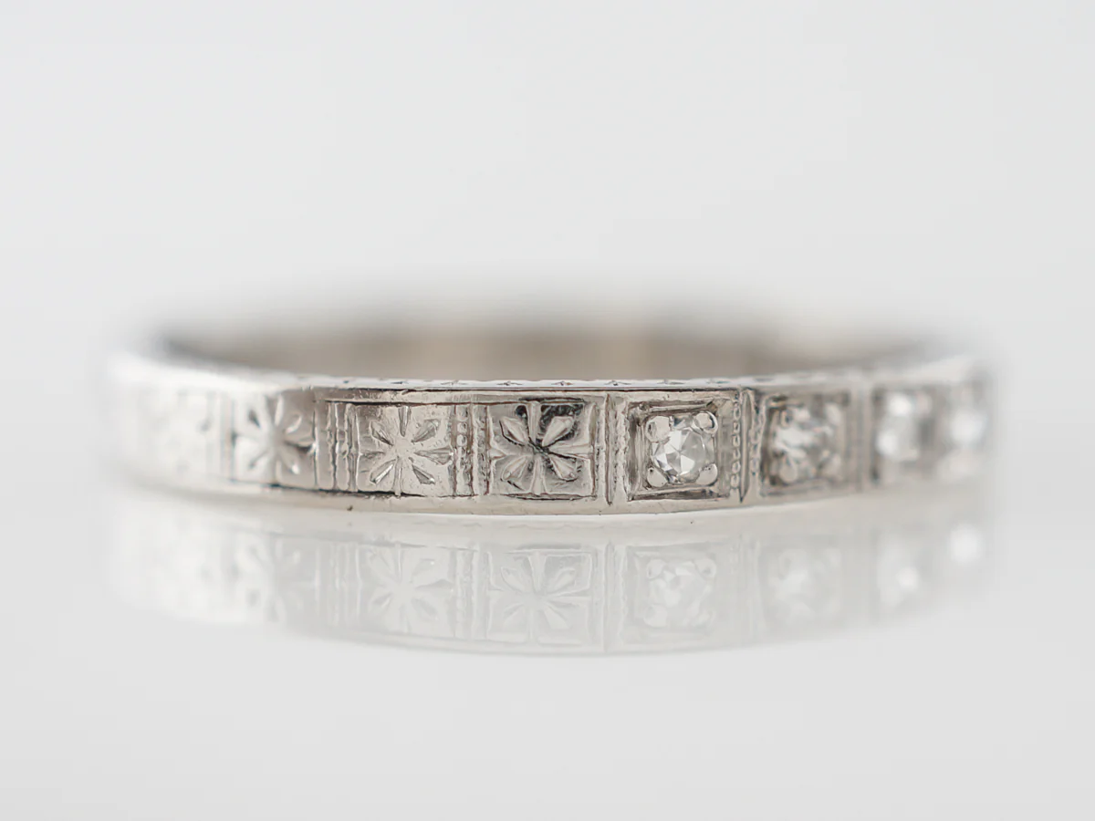 Diamond & Orange Blossom Wedding Band Art Deco Platinum - Image 3