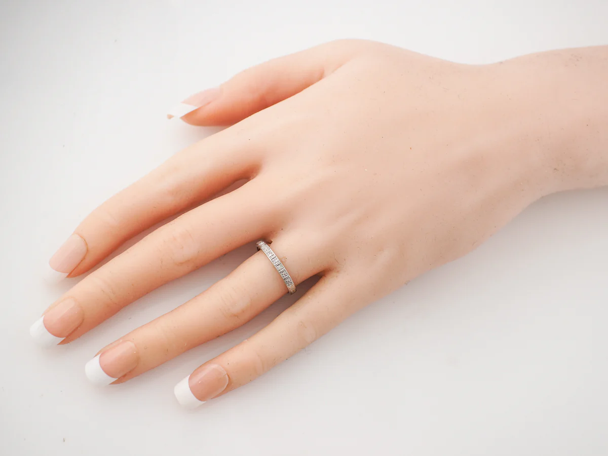 Diamond & Orange Blossom Wedding Band Art Deco Platinum - Image 6