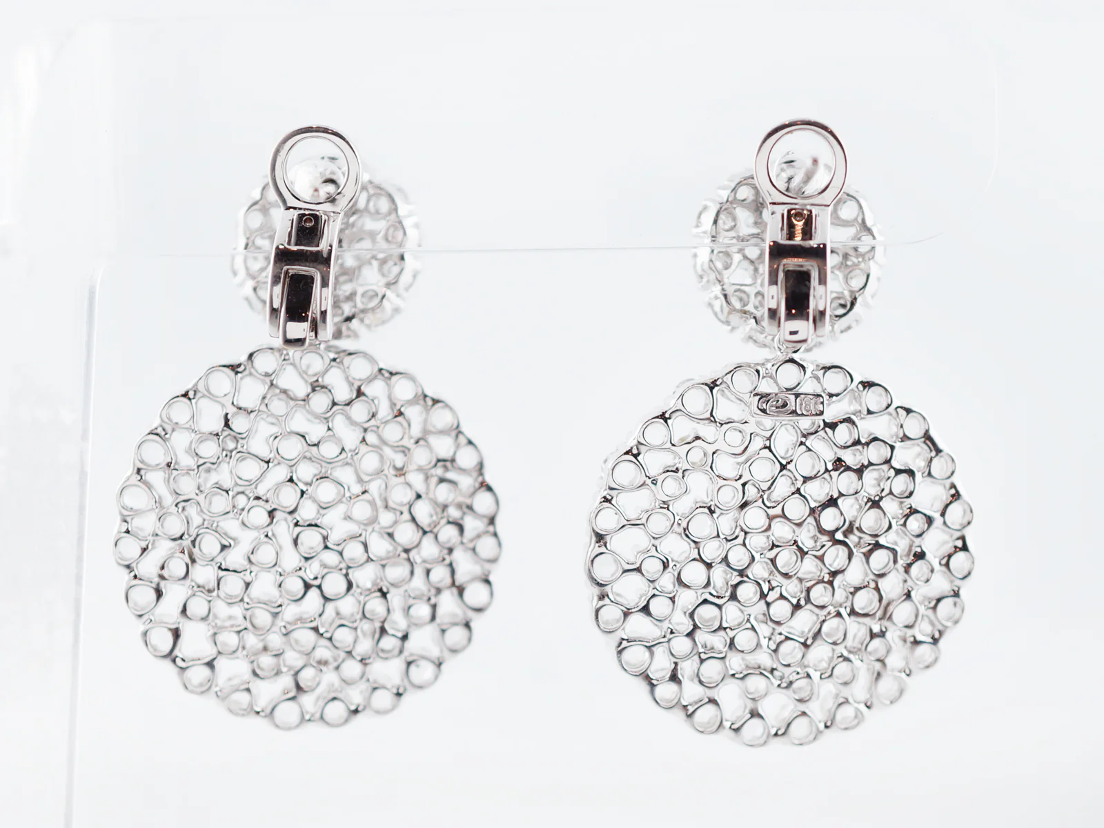 Modern Diamond Pave Disk Earrings 10.74 Rose Cuts in 18k White Gold - Image 2