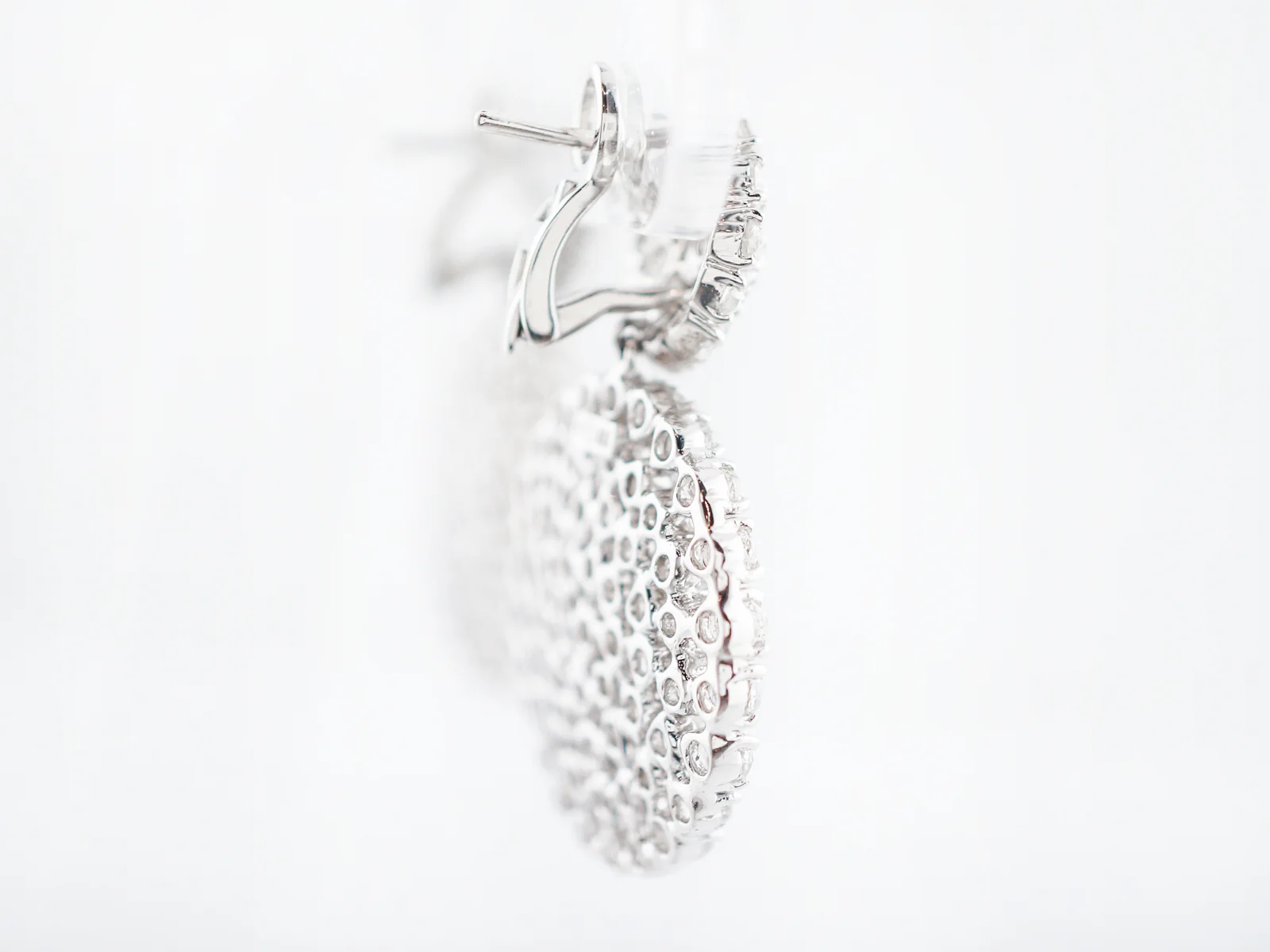 Modern Diamond Pave Disk Earrings 10.74 Rose Cuts in 18k White Gold - Image 3
