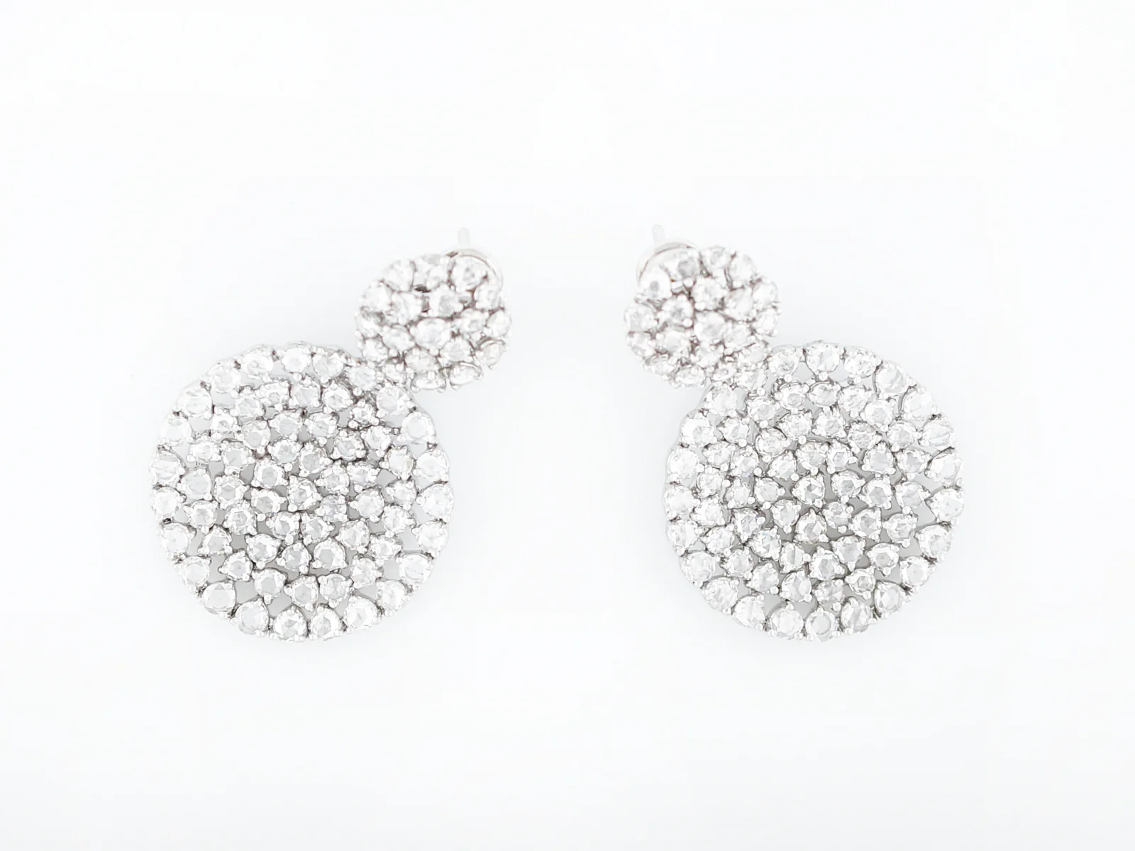 Modern Diamond Pave Disk Earrings 10.74 Rose Cuts in 18k White Gold - Image 4