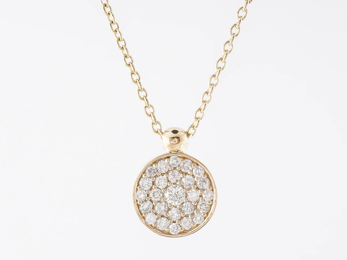 Pave Diamond Disc Pendant in 14k Yellow Gold