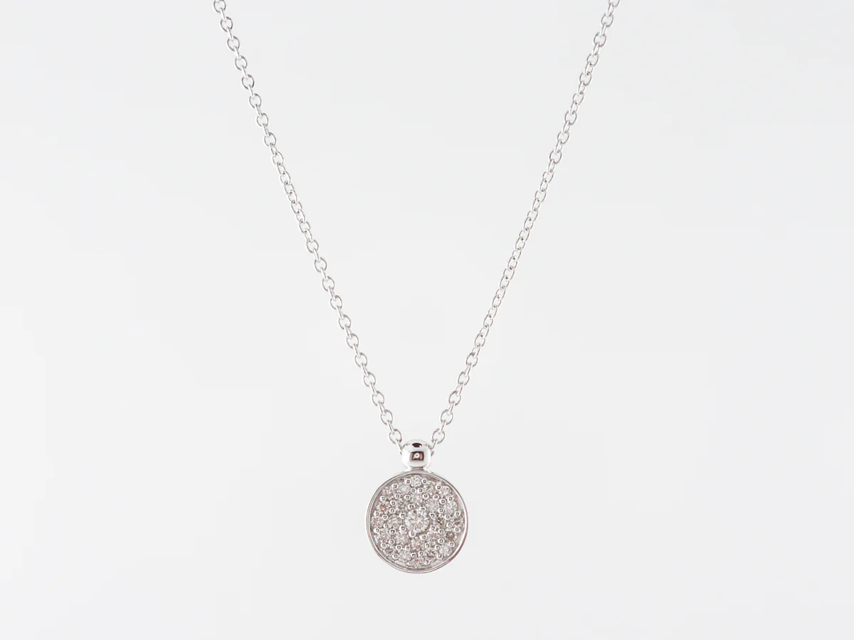 Diamond Pave Pendant w/ 16 Inch Chain in 14k White Gold