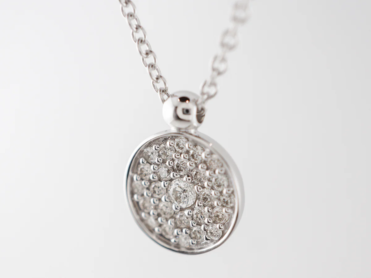 Diamond Pave Pendant w/ 16 Inch Chain in 14k White Gold - Image 3