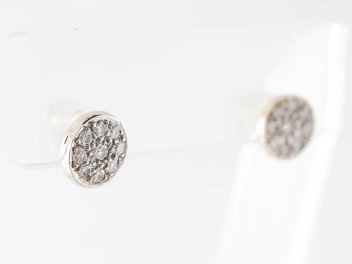 Diamond Pave Stud Disc Earrings in 14k Yellow Gold - Image 2