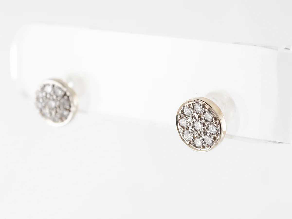 Diamond Pave Stud Disc Earrings in 14k Yellow Gold - Image 3