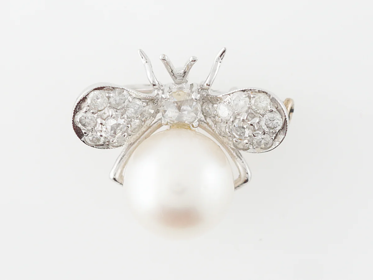 Diamond & Pearl Bee Pin in White Gold