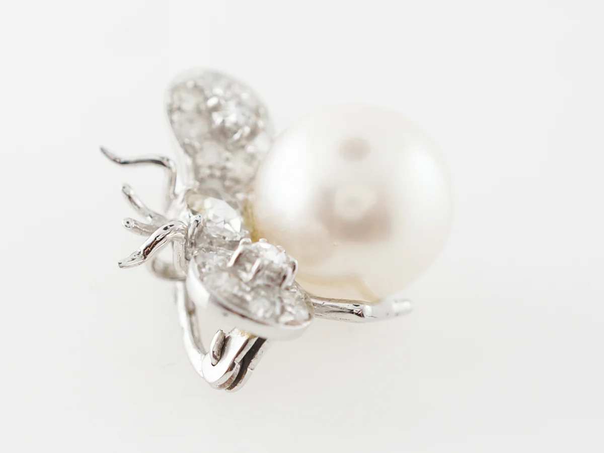 Diamond & Pearl Bee Pin in White Gold - Image 2
