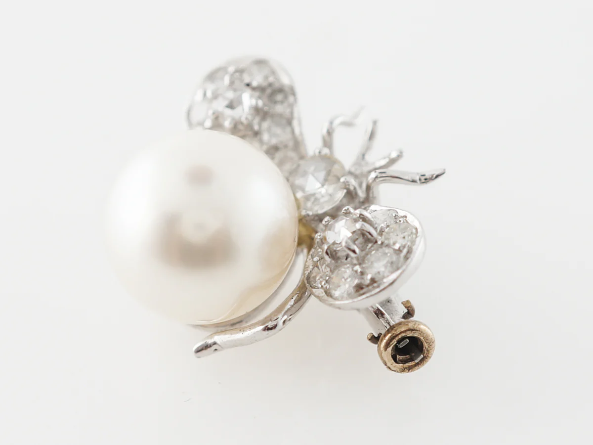 Diamond & Pearl Bee Pin in White Gold - Image 3