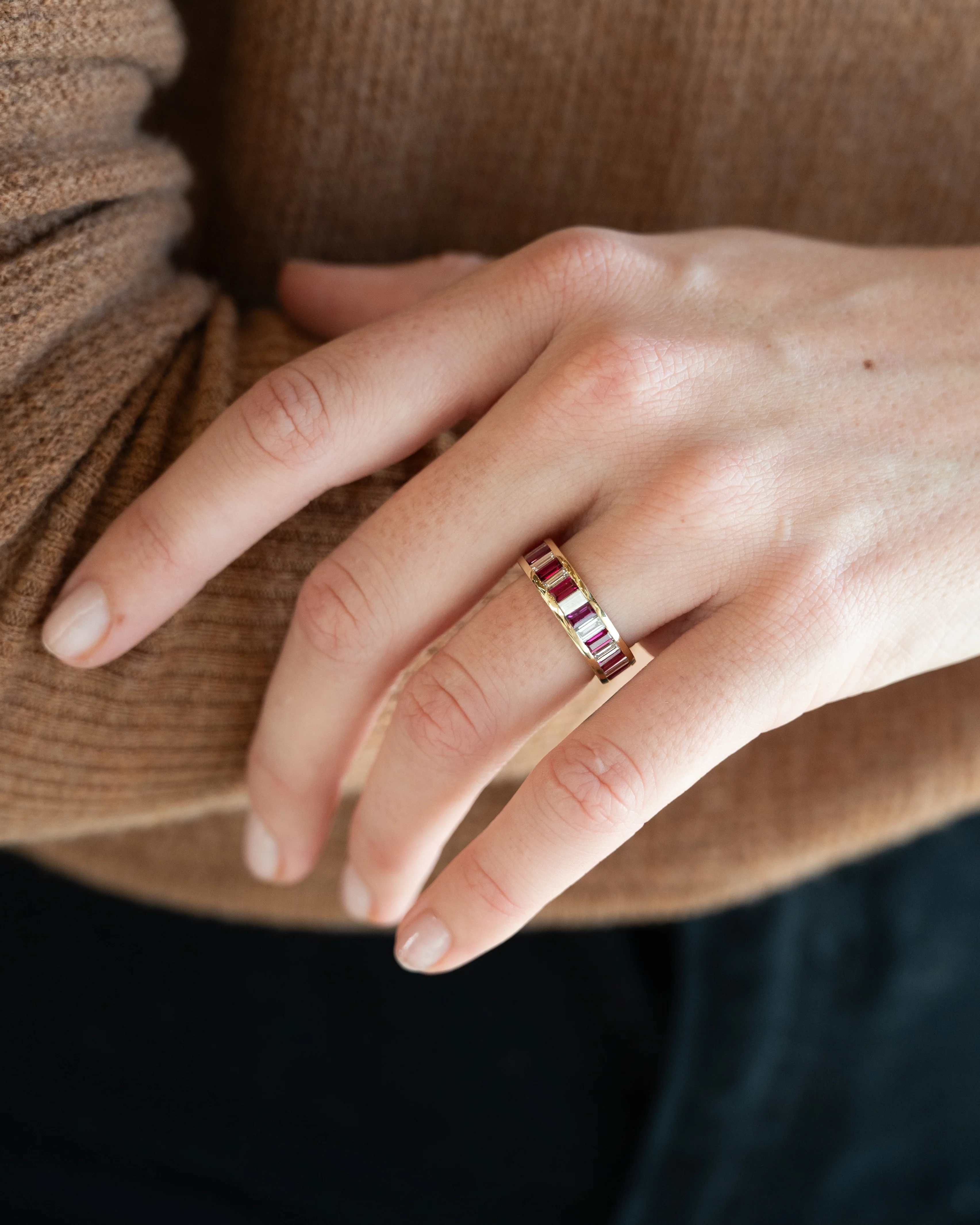 Diamond & Ruby Eternity Band in 14k Yellow Gold - Image 8