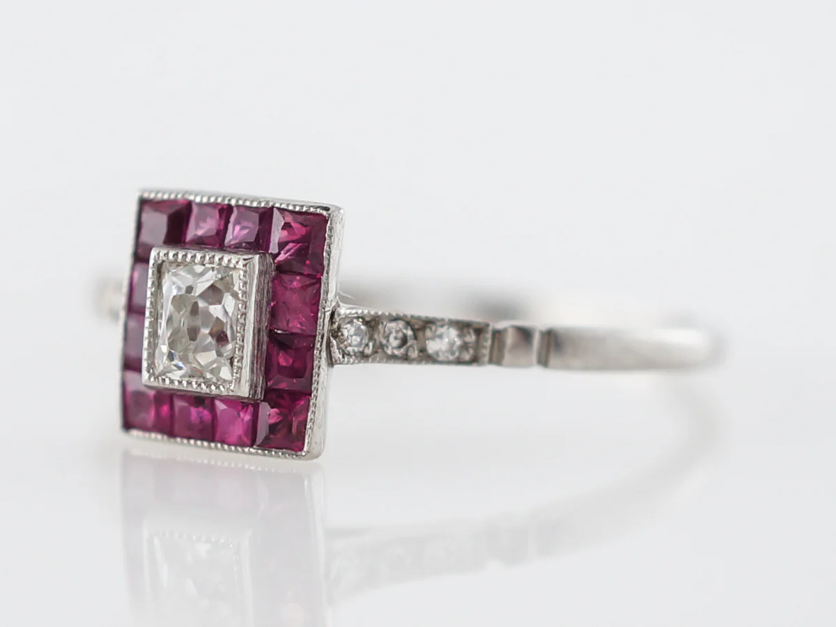 Diamond & Ruby Halo Engagement Ring in Platinum - Image 2
