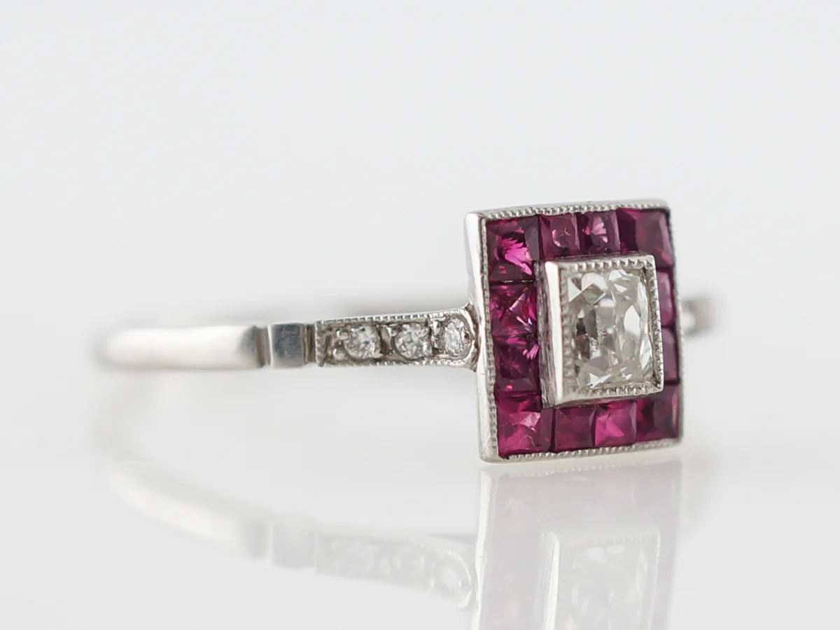 Diamond & Ruby Halo Engagement Ring in Platinum - Image 3