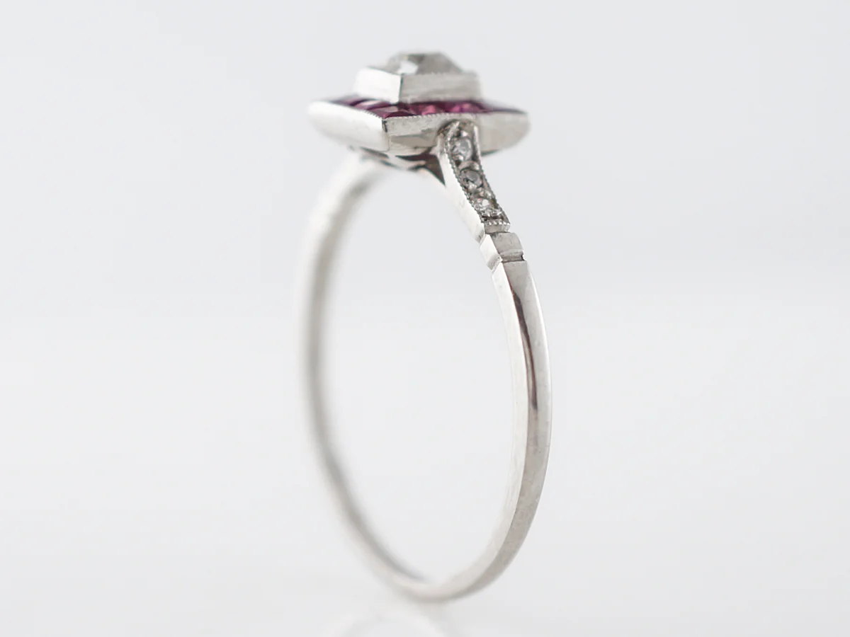 Diamond & Ruby Halo Engagement Ring in Platinum - Image 5