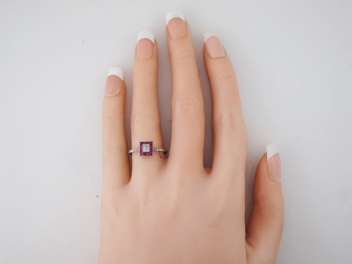 Diamond & Ruby Halo Engagement Ring in Platinum - Image 6