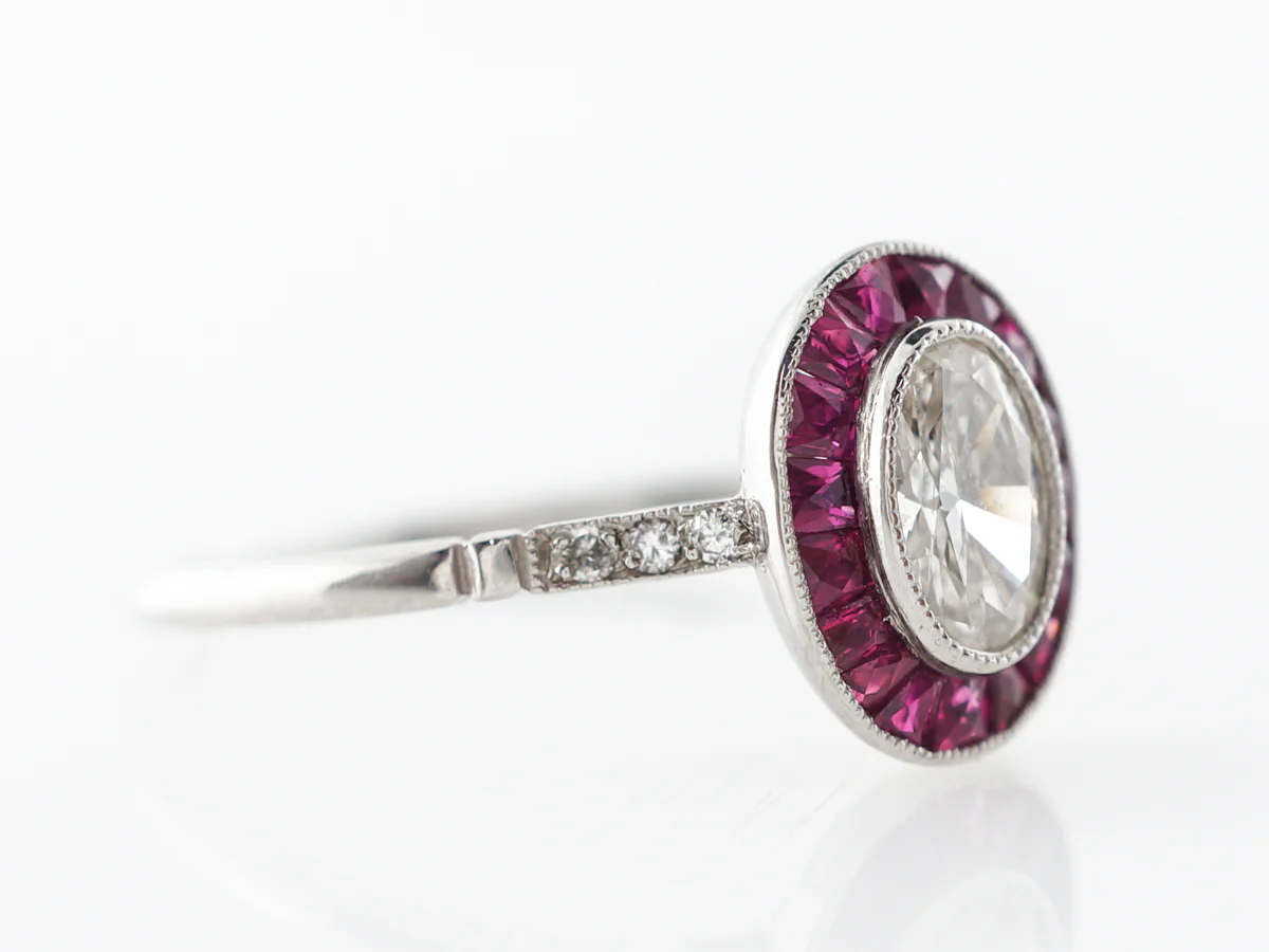 Diamond & Ruby Halo Engagement Ring Platinum - Image 3