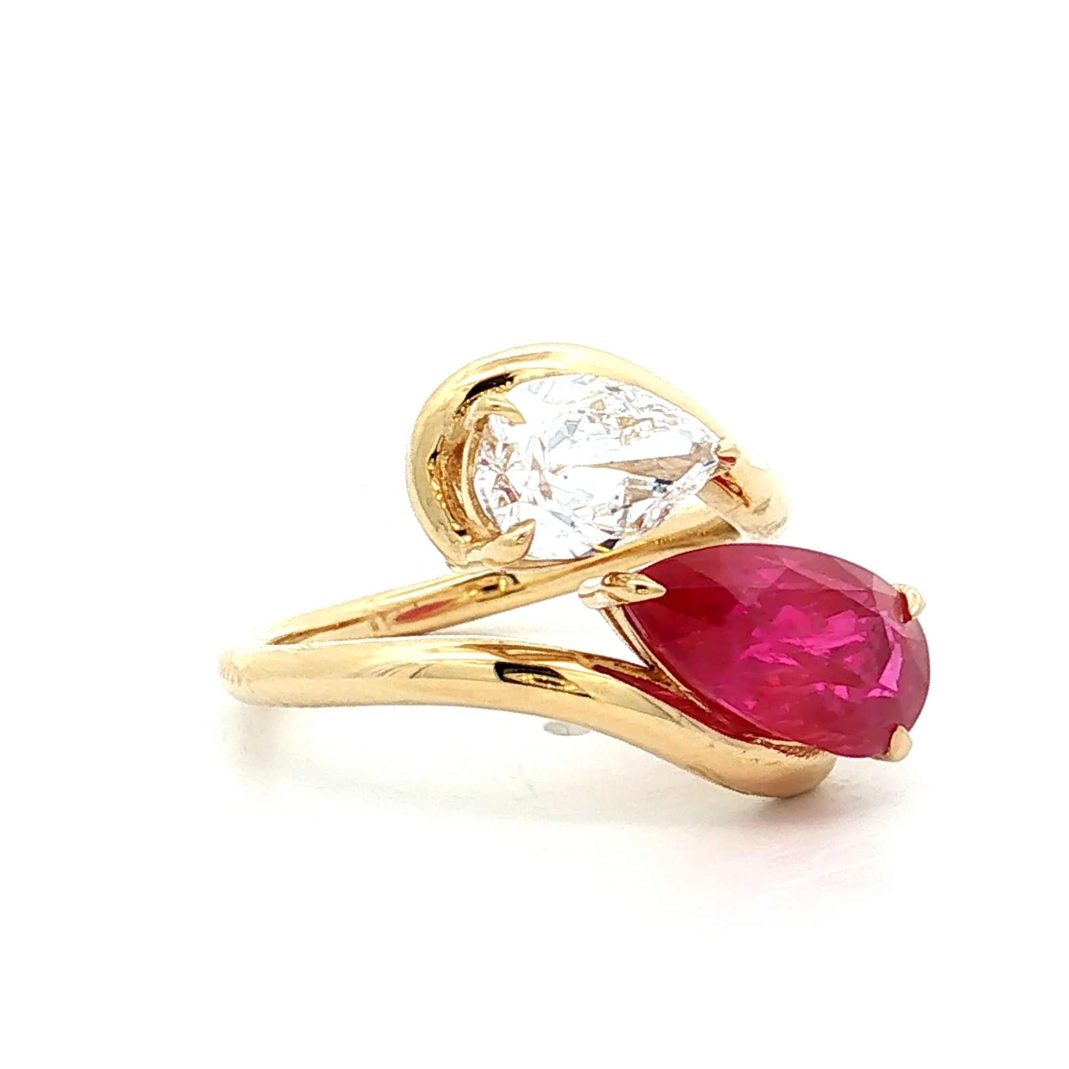 Diamond & Ruby Toi Et Moi Cocktail Ring 18k Yellow Gold - Image 3