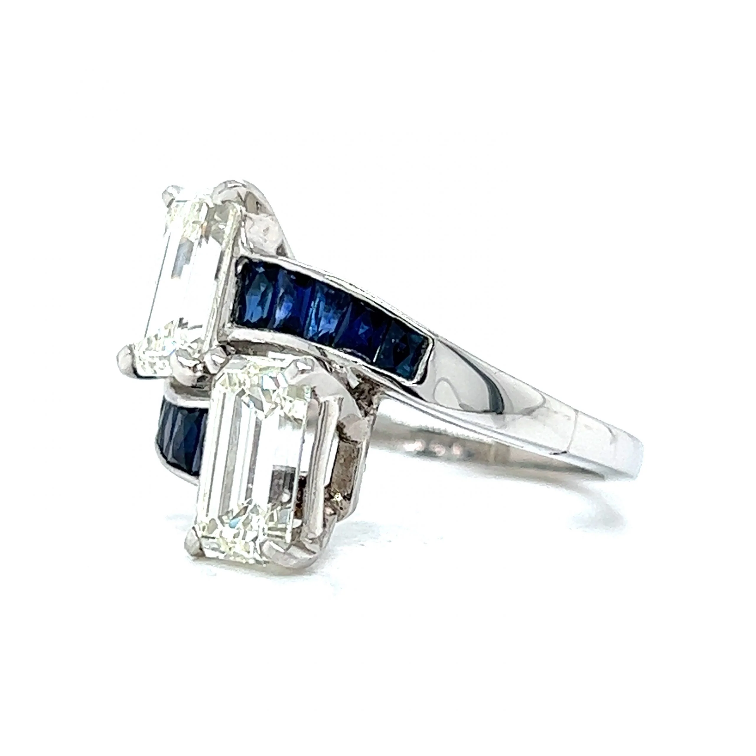 Diamond & Sapphire Bypass Engagement Ring in Platinum - Image 2
