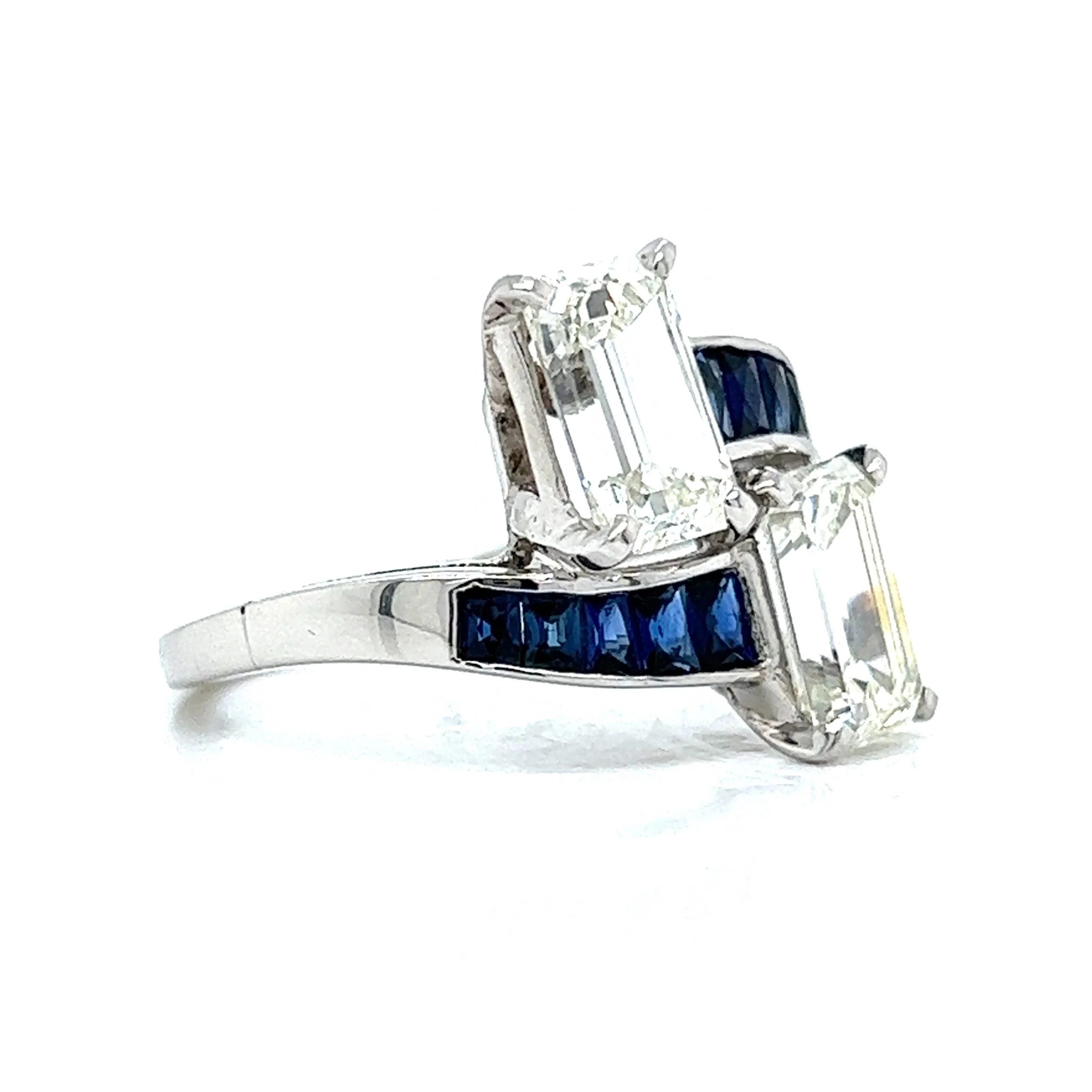 Diamond & Sapphire Bypass Engagement Ring in Platinum - Image 3
