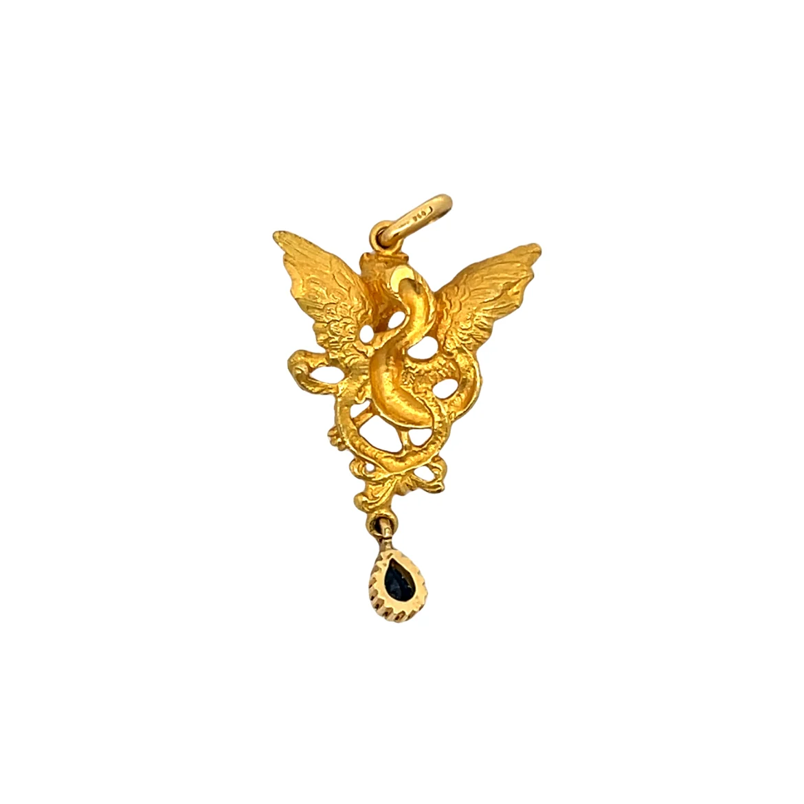 Diamond & Sapphire Dragon Pendant in 22k Yellow Gold - Image 2