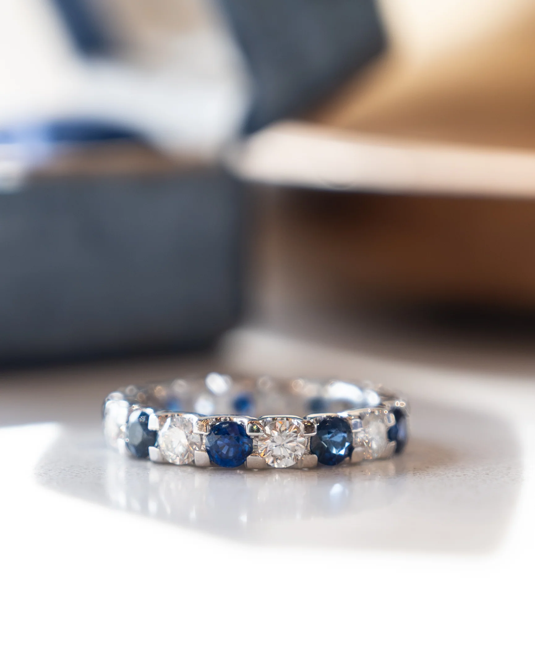 Diamond & Sapphire Eternity Band 18k White Gold - Image 7