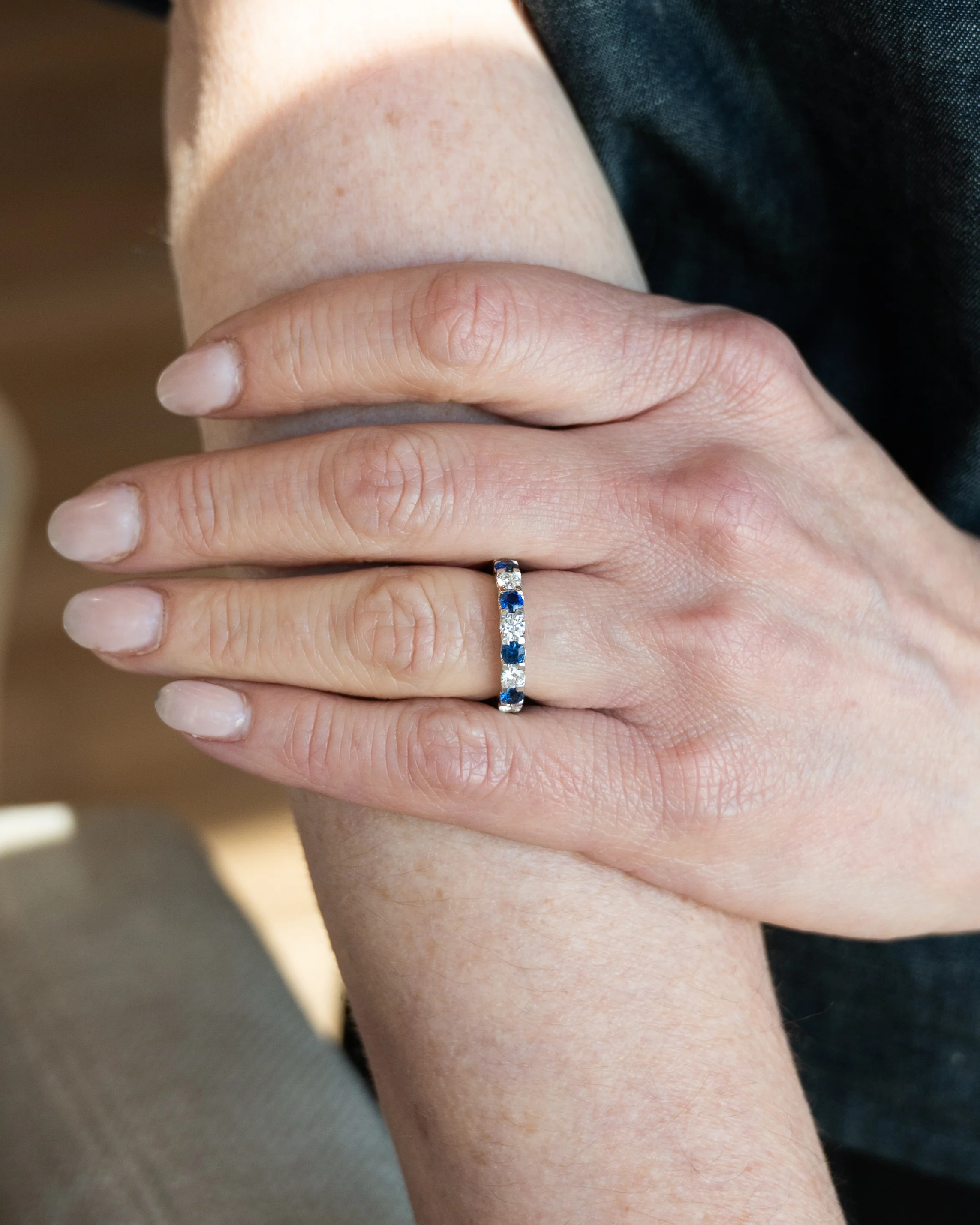Diamond & Sapphire Eternity Band 18k White Gold - Image 8