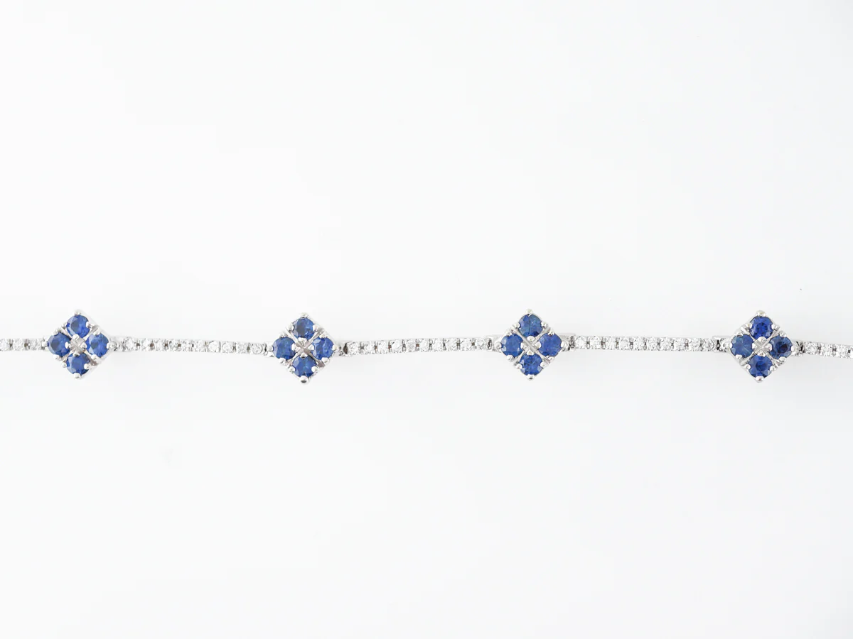 Diamond & Sapphire Line Bracelet in 18k White Gold - Image 2