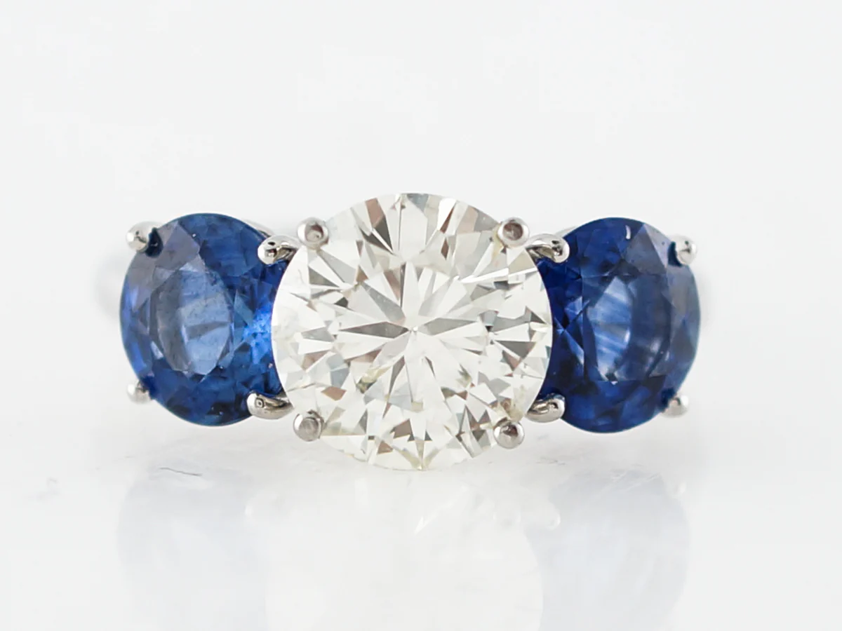 Diamond & Sapphire Three Stone Engagement Ring