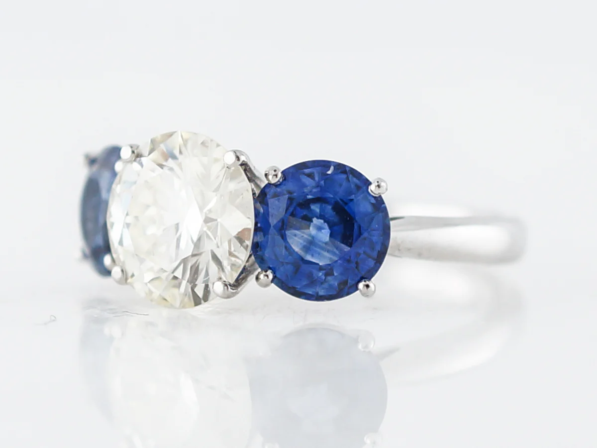 Diamond & Sapphire Three Stone Engagement Ring - Image 2